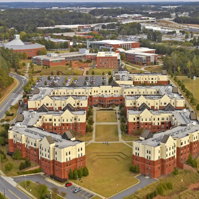 An aerial view of GGC's campus