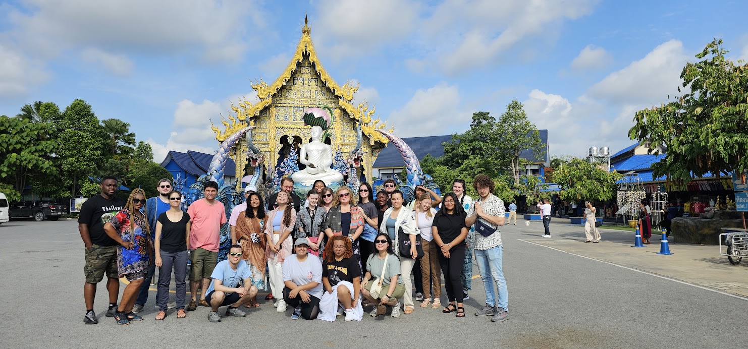 Dr. Neville Forlemu and GGC’s study abroad students visit the Wat Rong Suea Ten, which is the Temple of the Dancing Tiger, located in Thailand.