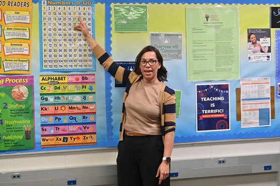 Yanin Ugalde Maxwell ’25, education with a concentration in special education, demonstrated her classroom teaching skills as part of her journey to becoming a teacher.