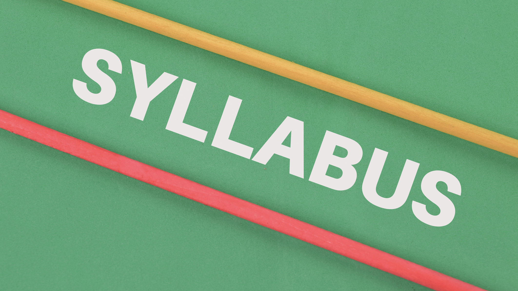 World syllabus written on green background with yellow and red stripes