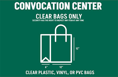 Clear plastic, vinyl or PVC bags (maximum 12-inches wide by 12-inches tall by 6-inches deep)