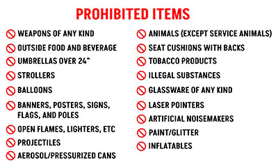 List of prohibited items that matches the bulleted list