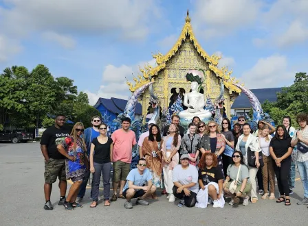 2.	Dr. Neville Forlemu and GGC’s study abroad students visit the Wat Rong Suea Ten, which is the Temple of the Dancing Tiger, located in Thailand.