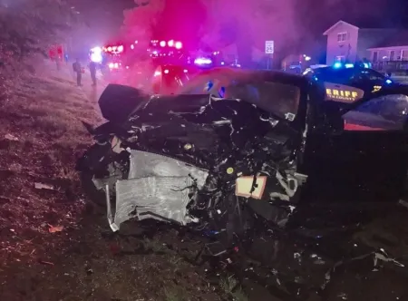 Auto accident scene and car Jessica Rantamaki was driving