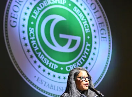 Dr. Ilyasah Shabazz delivers the keynote speech during the MLK Day of Service on Friday, Jan. 17, 2025 at Georgia Gwinnett College.