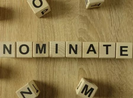 Wooden blocks spelled out nominate