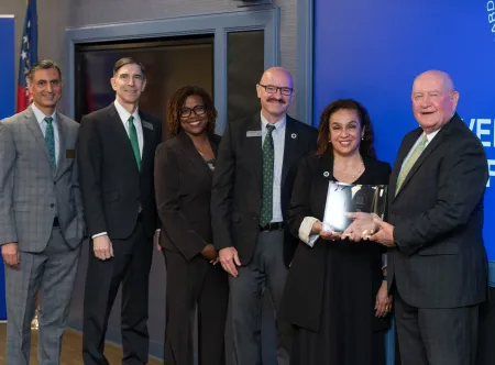 Dr. Ashwani Monga, Dr. George Low, Dr. Karen Jackson, Dr. Justin Jernigan, Nancy Ciudad-Simmons and Dr. Sonny Perdue