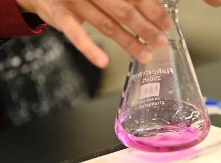 Pink liquid in a beaker