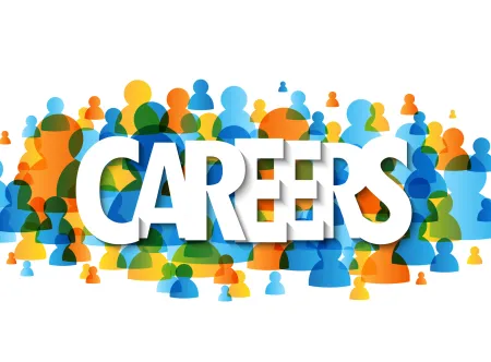 The word Careers written out over colorful painted images of people