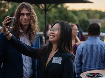GGC IT major Keren Zhang takes a selfie during Grizzly Networking Night.