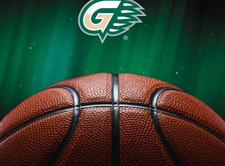 G-Claw logo at top of image of a half basketball with green background