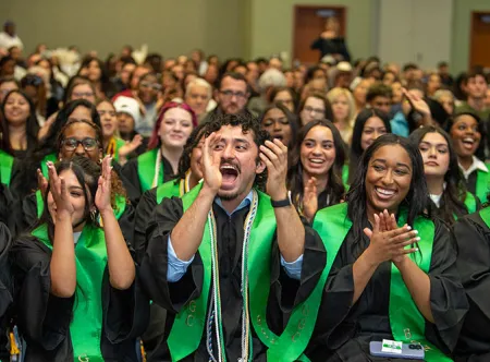 GGC nursing students celebrate as they took part of A Pinning Ceremony for Georgia Gwinnett College's Fall 2025 Nursing Class