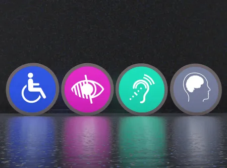 Accessibility icons for handicap, eyes, hearing, mental