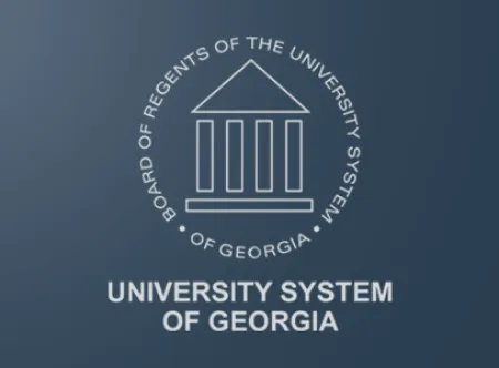 University System of Georgia logo with a house in the middle and "Board of Regents of the University System of Georgia" written in a circle around the "stick" house