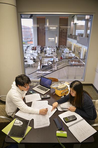 Mathematics majors studying in a private library study room