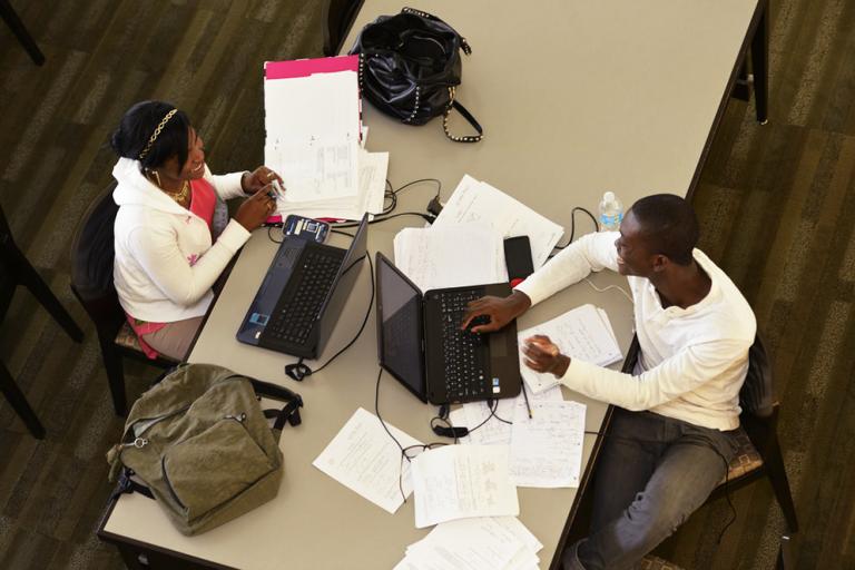 Students studying in the library