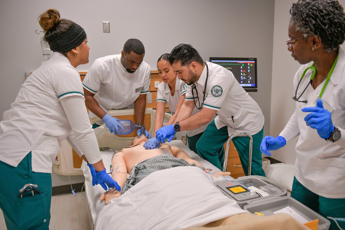GGC nursing students Camila Monterro, Xavier Dennis, Kayla Oung, Said Pasgon and Nicola Goodman