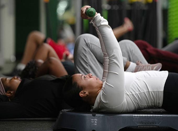 Jazmin Roberts performs a weight press