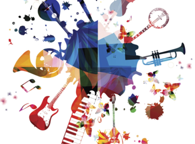Colorful image of musical instrucments shaped in a circle image for Reading, Writing and All That Jazz 