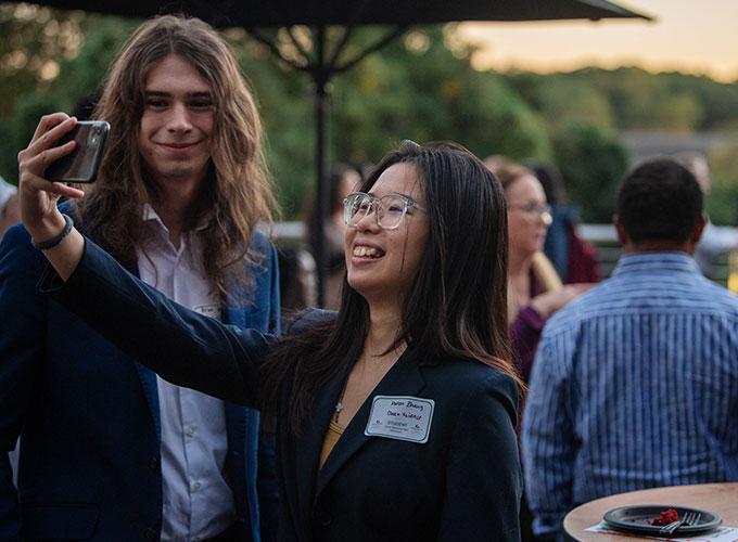 GGC IT major Keren Zhang takes a selfie during Grizzly Networking Night.