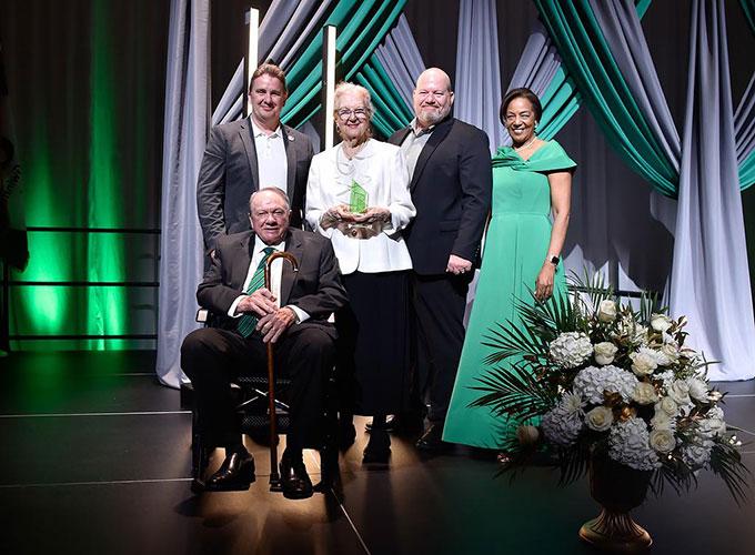 GGC Visionary Award recipients Clyde L. Strickland and Sandra J. Strickland along with their two sons and President Jann. L Joseph at the 2026 GGC Four Pillars Scholarship Gala