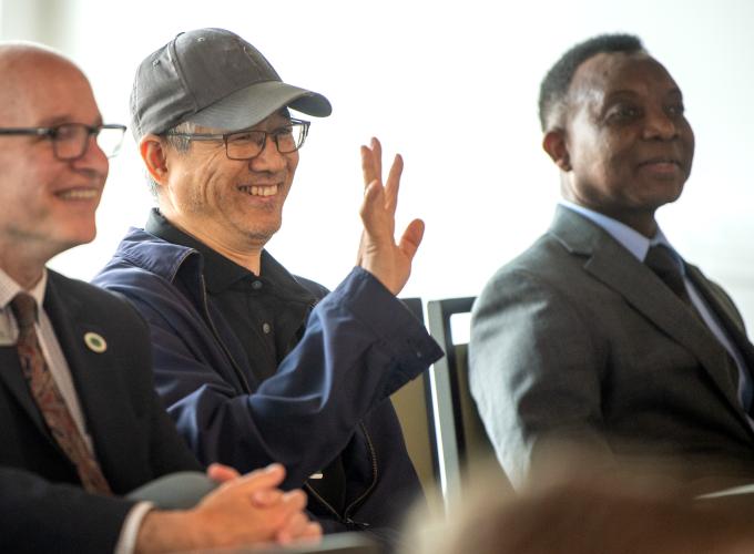 deans and faculty sitting in chairs during the 2026 Scholarship and Creativity Celebration