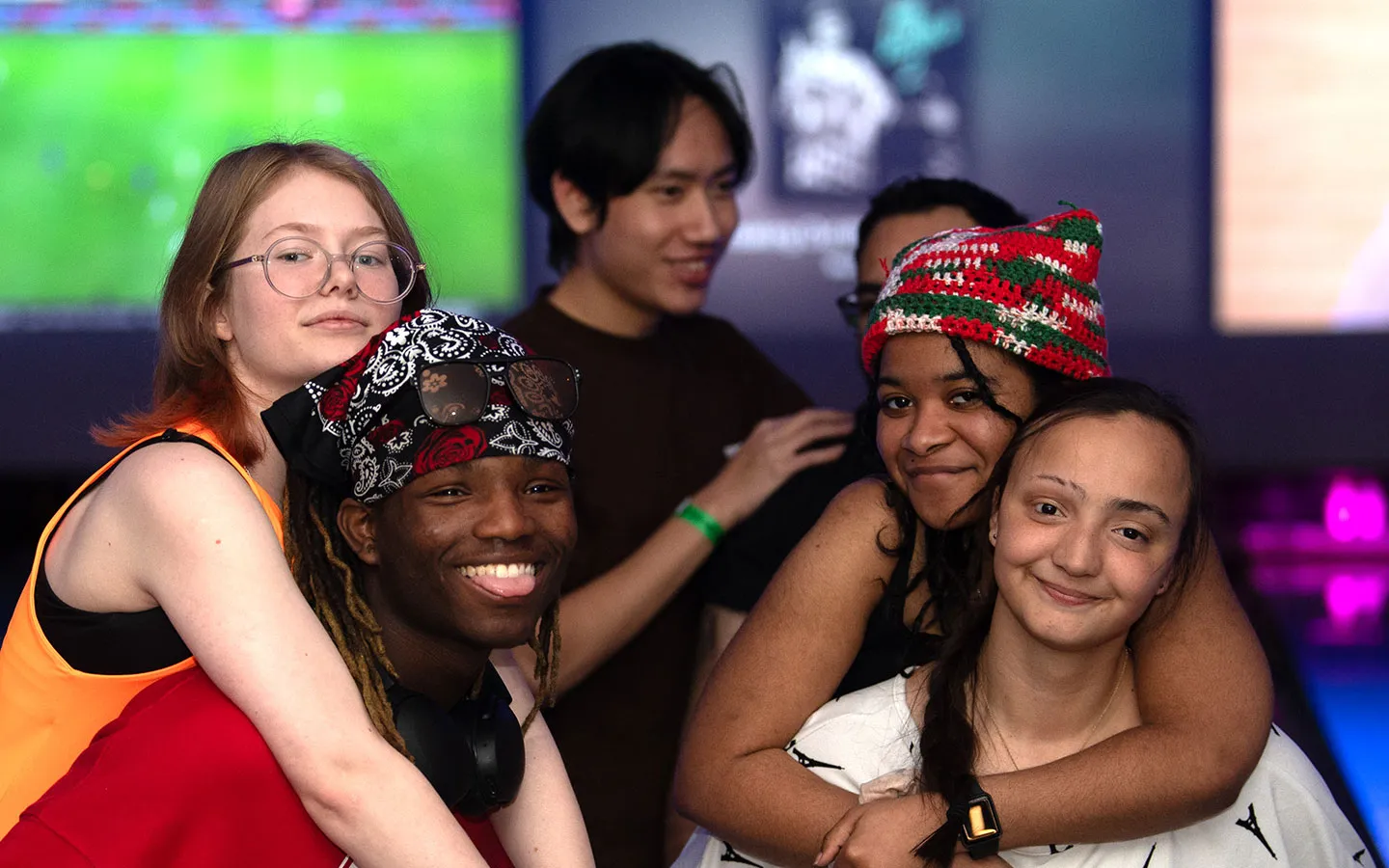 Group of GGC students having fun during the bowling night event