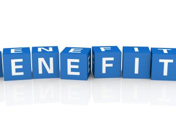 Blue and white blocks that spells out benefits