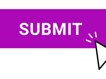 Purple and white submit button with an arrow at bottom right