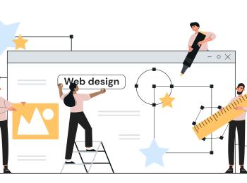 Animated people working on the design of a website