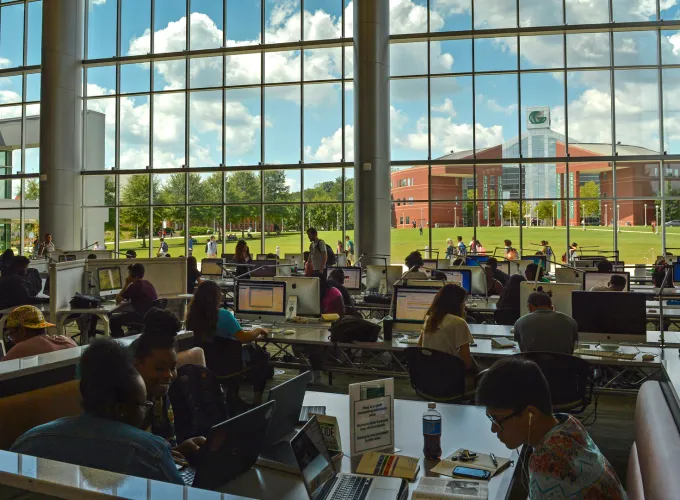 students studying in library