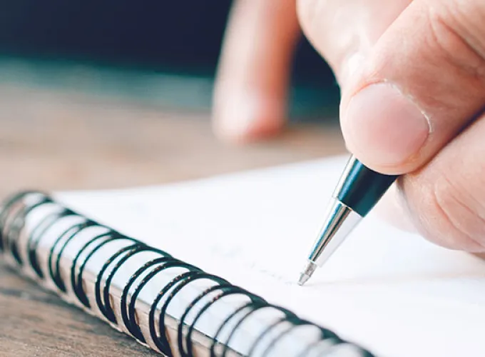 person notetaking in journal