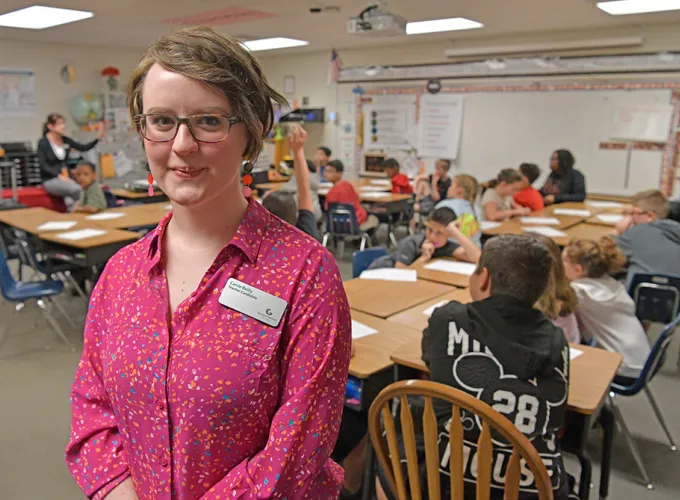 GGC student teacher in an elementary school classroom for field-based learning