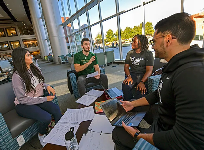 Group of students studying in the library