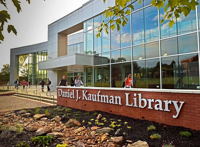 outside view of the library with front sign