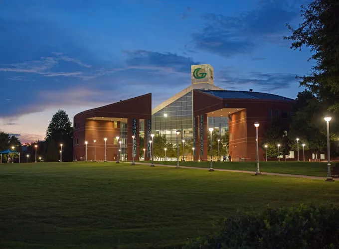 GGC's signature building B at dusk