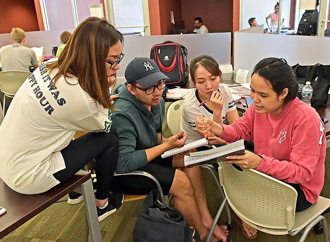 Group of students studying in the library