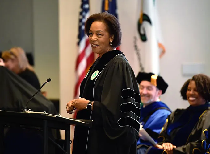 President Jann L. Joseph speaking at Fall Recognition ceremony