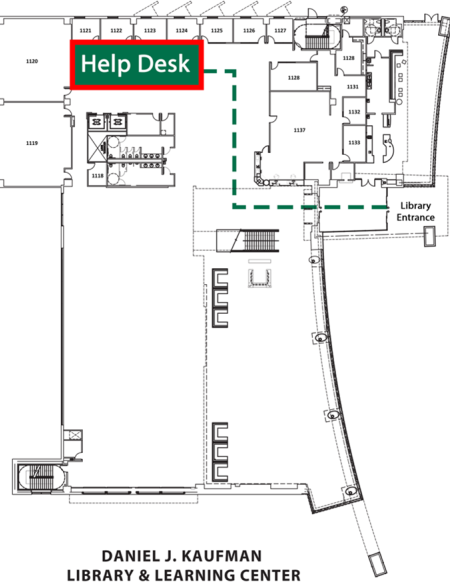 interior diagram of Helpdesk location in Kaufman Library