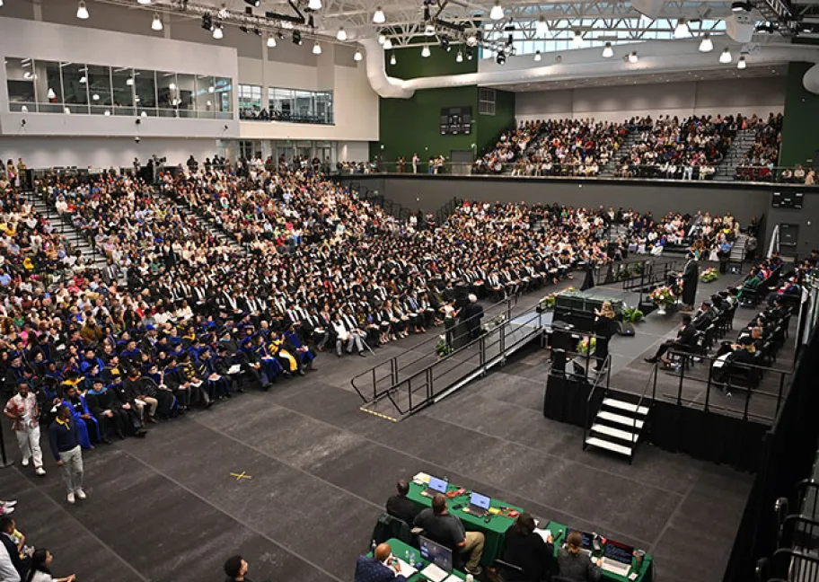 overhead view of the audience and Convention Center