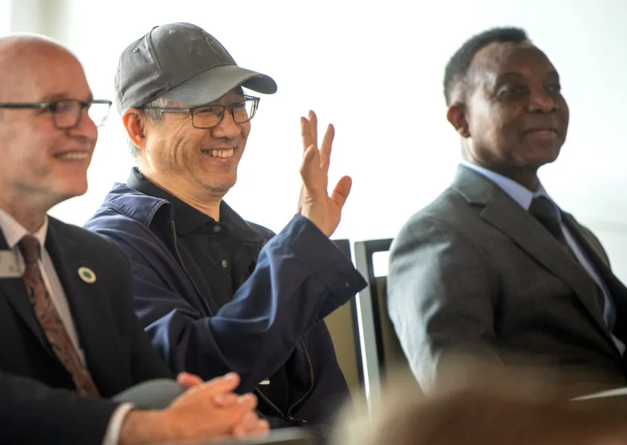 deans and faculty sitting in chairs during the 2026 Scholarship and Creativity Celebration