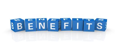 Blue and white Benefits blocks spelled out
