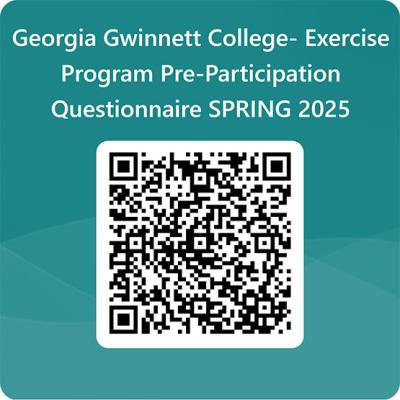 QR code link to GGC Exercise Program Pre-participation Questionnaire for spring 2025