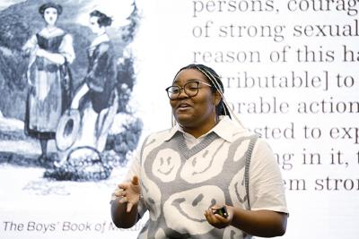 history major presenting during a history slam event
