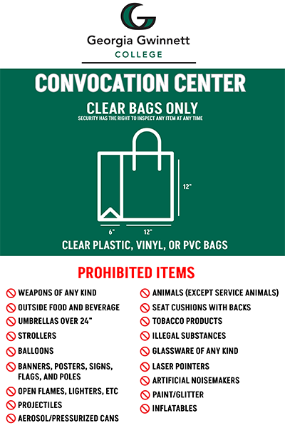 The Convocation Center approved and prohibited items