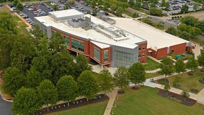 Aerial view of the campus and the Allied and Health Sciences building
