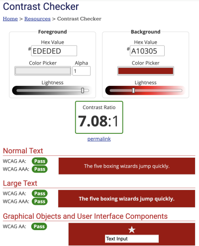 A graphical image depicting the passing color contrast score.