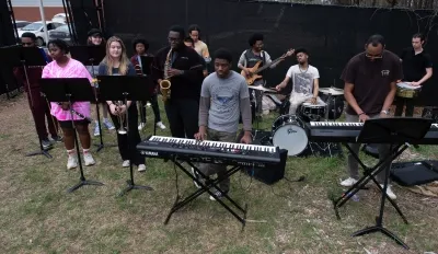 Georgia Gwinnett College Jazz Band playing at microfarm transplanting event 2026